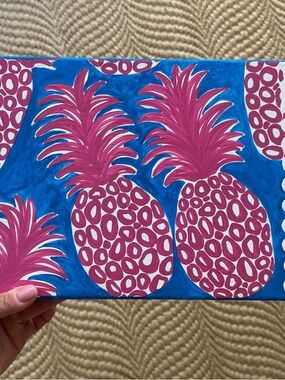 Pink Pineapple Canvas Wall Art – Vibrant Pink and Blue Hand Painted Watercolor
